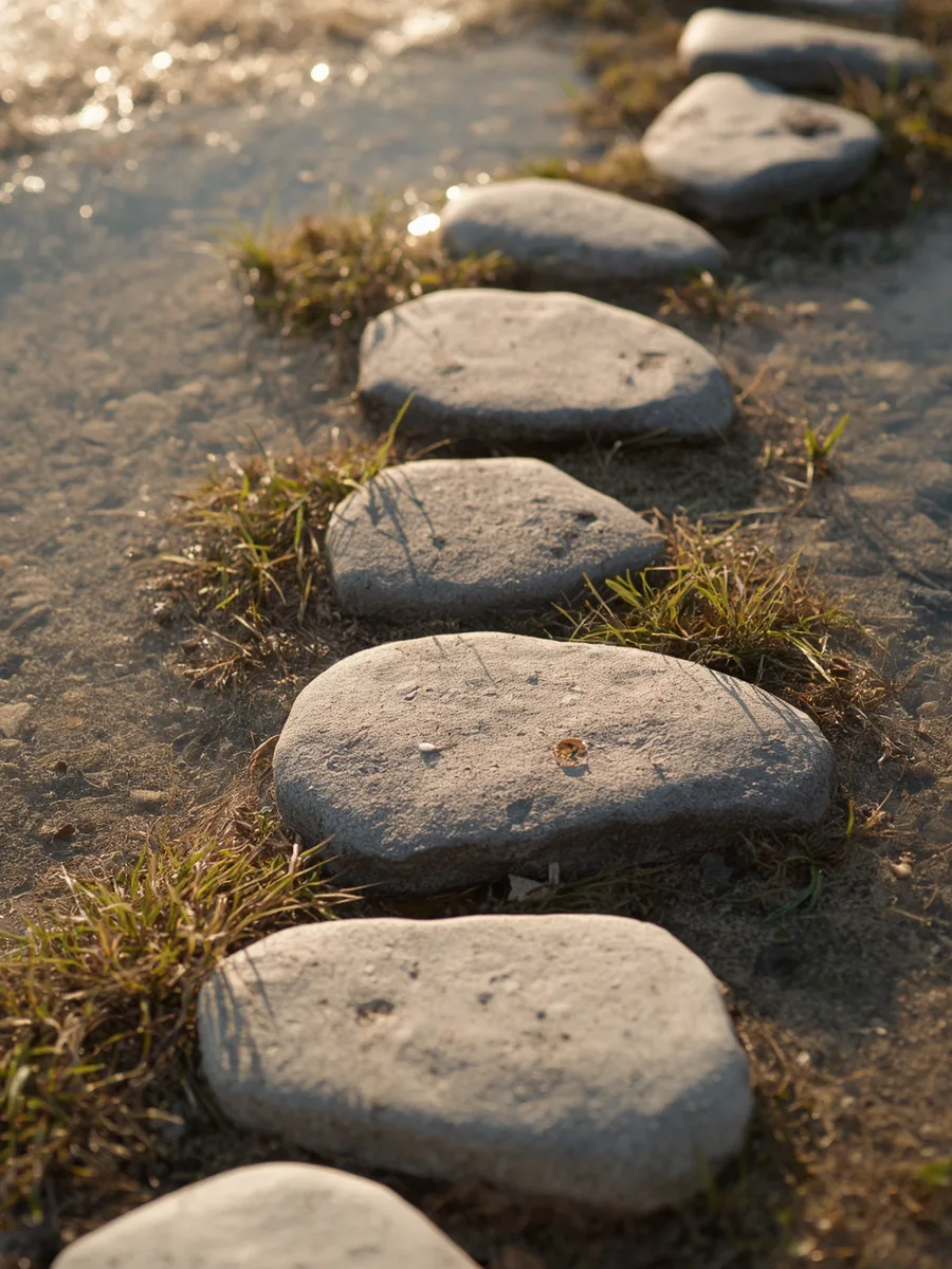 Piedras que forman un paso sobre un arroyo claro y poco profundo
